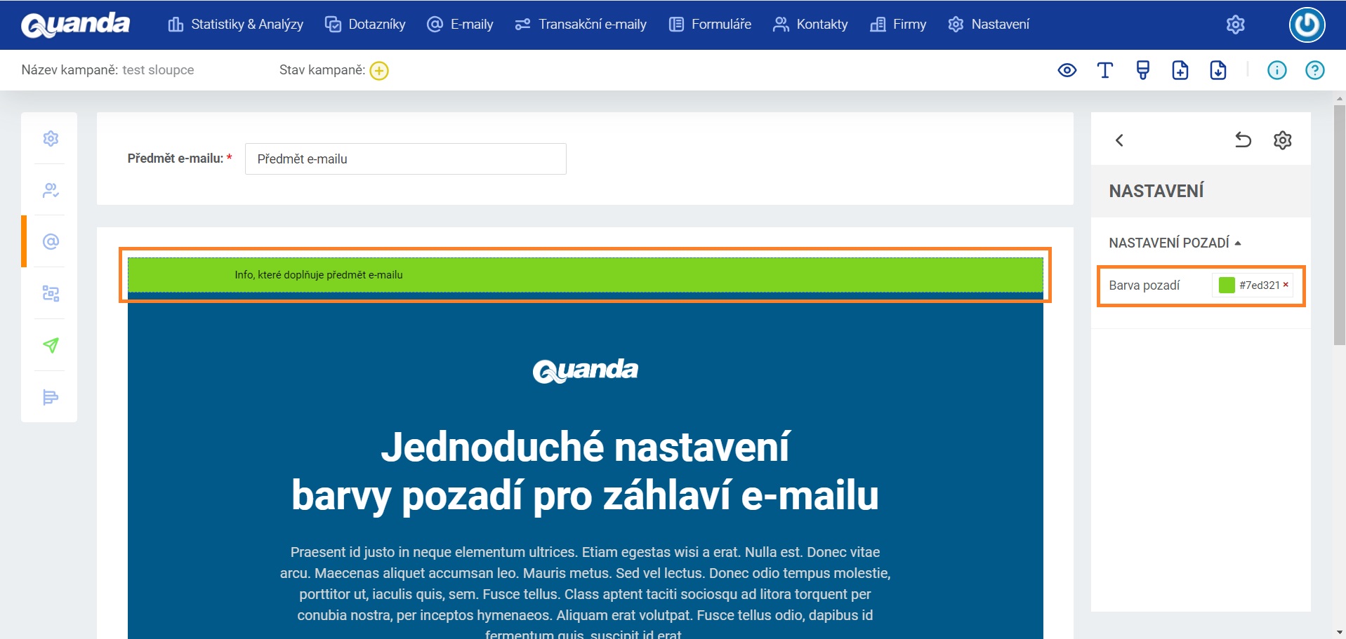 Nastavení barvy pozadí hlavičky e-mailu