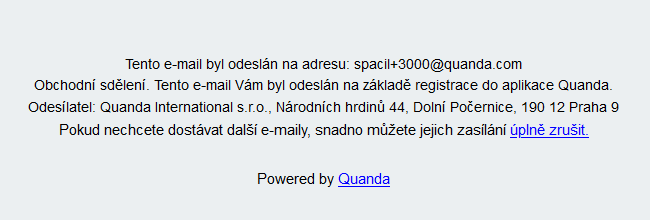 Patička e-mailu z Quandy